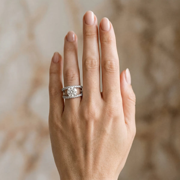 White gold Round Solitaire Split Shank Pave Diamond Ring