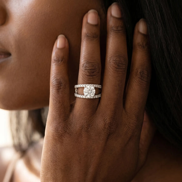 White gold Round Solitaire Split Shank Pave Diamond Ring