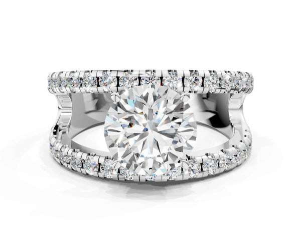 White gold Round Solitaire Split Shank Pave Diamond Ring