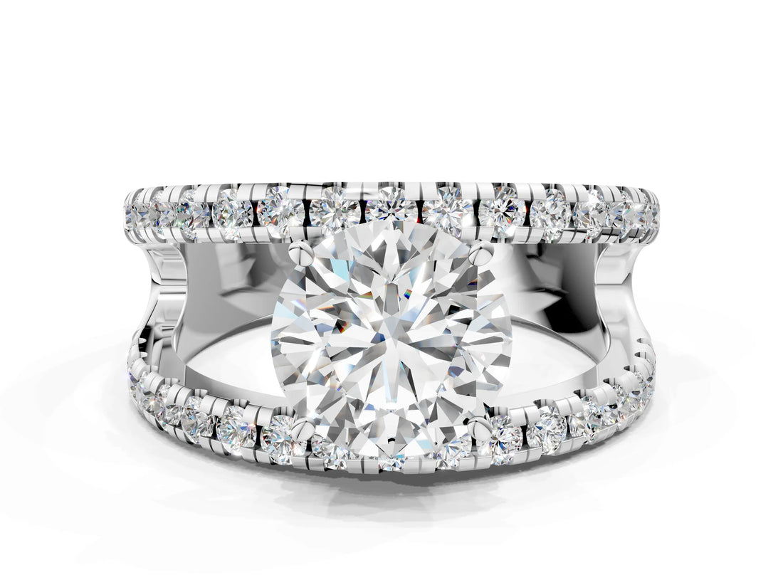White gold Round Solitaire Split Shank Pave Diamond Ring_74