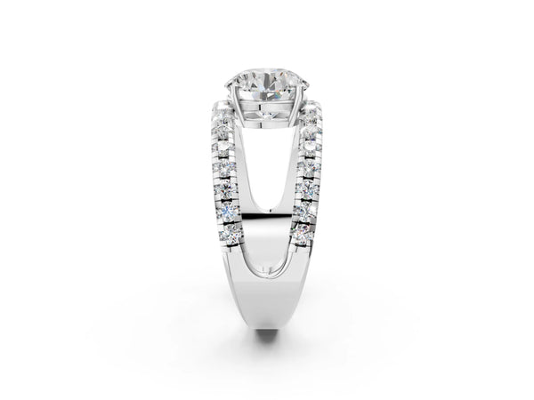 White gold Round Solitaire Split Shank Pave Diamond Ring
