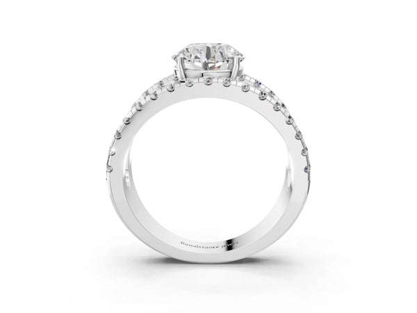 White gold Round Solitaire Split Shank Pave Diamond Ring
