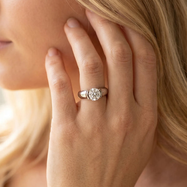 White gold Round Solitaire Tension Set Diamond Ring with Split Shank Band