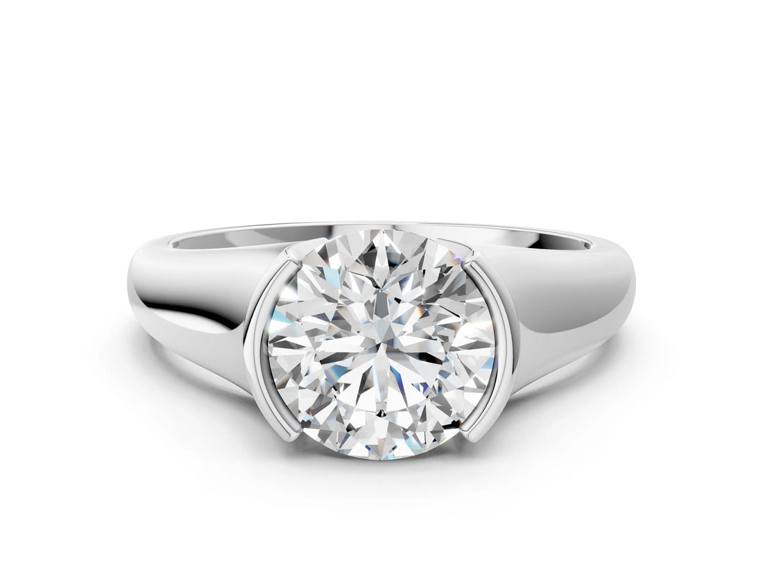White gold Round Solitaire Tension Set Diamond Ring with Split Shank Band_39