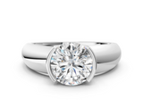 White gold Round Solitaire Tension Set Diamond Ring with Wide Band_38