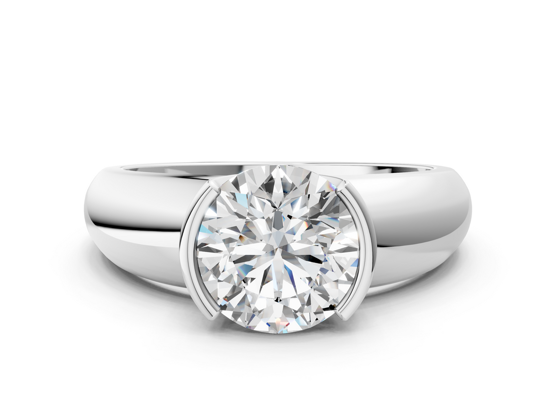 White gold Round Solitaire Tension Set Diamond Ring with Wide Band_38
