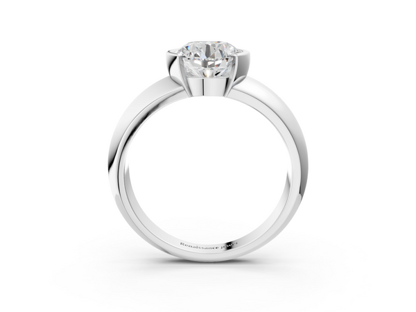 White gold Round Solitaire Tension Set Diamond Ring with Wide Band
