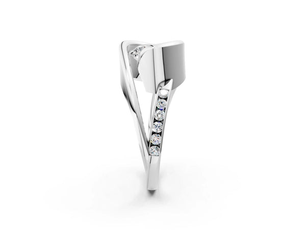 White gold Radiant Cut Solitaire Tension-Set Diamond Split Shank Ring