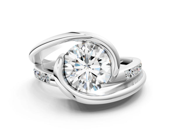 White gold Round Solitaire Tension-Set Diamond Split Shank Ring