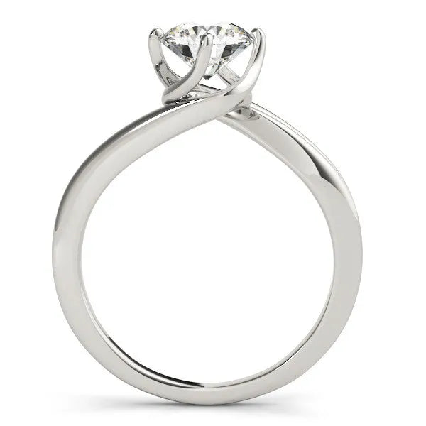 White gold Round Solitaire Twist Band Engagement Ring with Four-Prong Setting