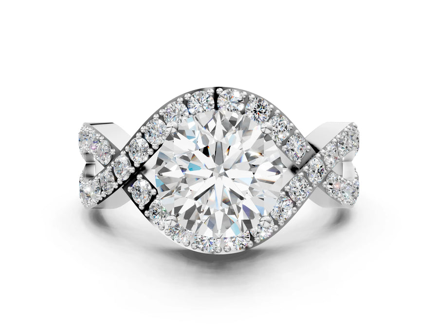 White gold Round Solitaire Twist Band Pavé Diamond Engagement Ring