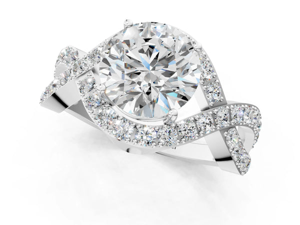 White gold Round Solitaire Twist Band Pavé Diamond Engagement Ring