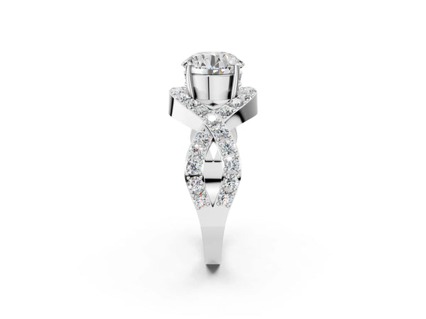White gold Round Solitaire Twist Band Pavé Diamond Engagement Ring