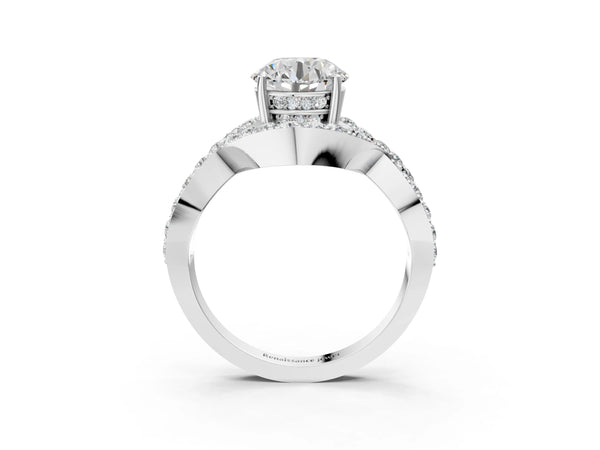 White gold Round Solitaire Twist Band Pavé Diamond Engagement Ring
