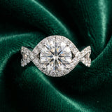 White gold Round Solitaire Twist Band Pavé Diamond Engagement Ring_68