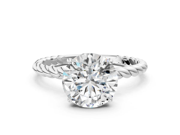 White gold Round Solitaire Twist Band Ring with Four-Prong Setting