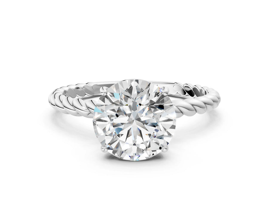White gold Round Solitaire Twist Band Ring with Four-Prong Setting