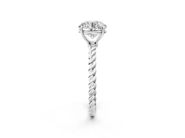 White gold Round Solitaire Twist Band Ring with Four-Prong Setting