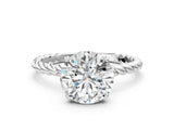 White gold Round Solitaire Twist Band Ring with Four-Prong Setting_144