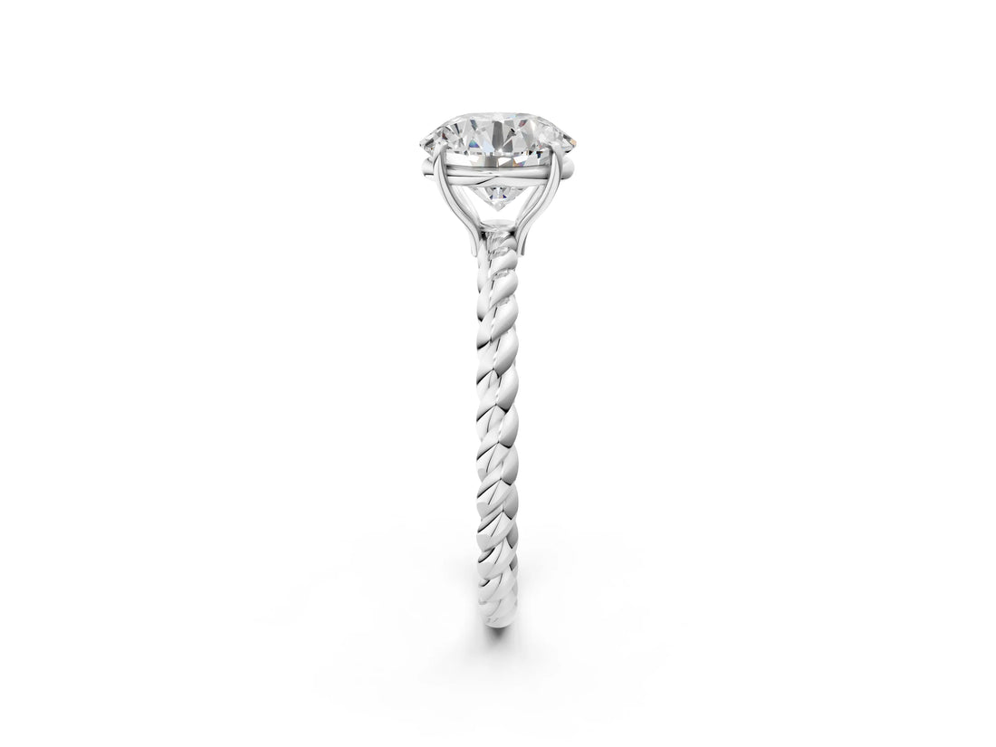 White gold Round Solitaire Twist Band Ring with Four-Prong Setting_146