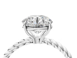 White gold Round Solitaire Twist Band Ring with Four-Prong Setting_148