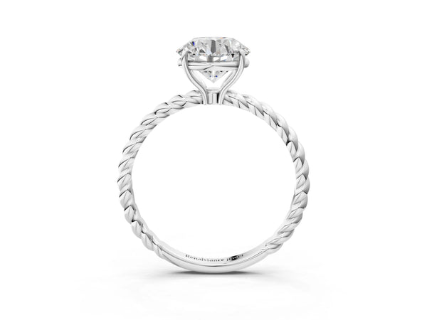White gold Round Solitaire Twist Band Ring with Four-Prong Setting