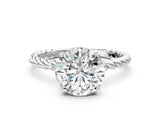 White gold Round Solitaire Twist Band Ring with Four-Prong Setting_153