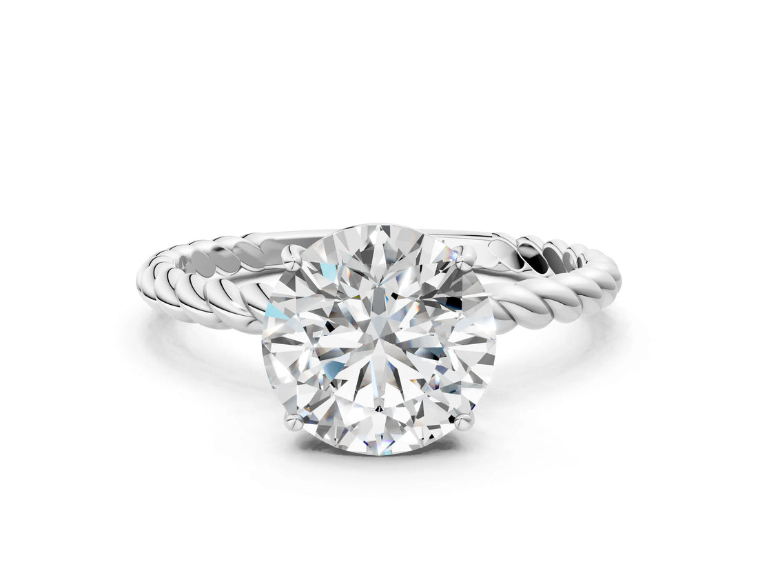 White gold Round Solitaire Twist Band Ring with Four-Prong Setting_1590