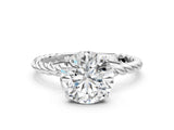 White gold Round Solitaire Twist Band Ring with Four-Prong Setting_1590