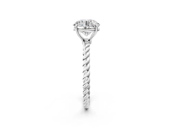 White gold Round Solitaire Twist Band Ring with Four-Prong Setting