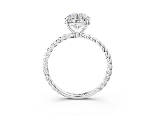 White gold Round Solitaire Twist Band Ring with Four-Prong Setting