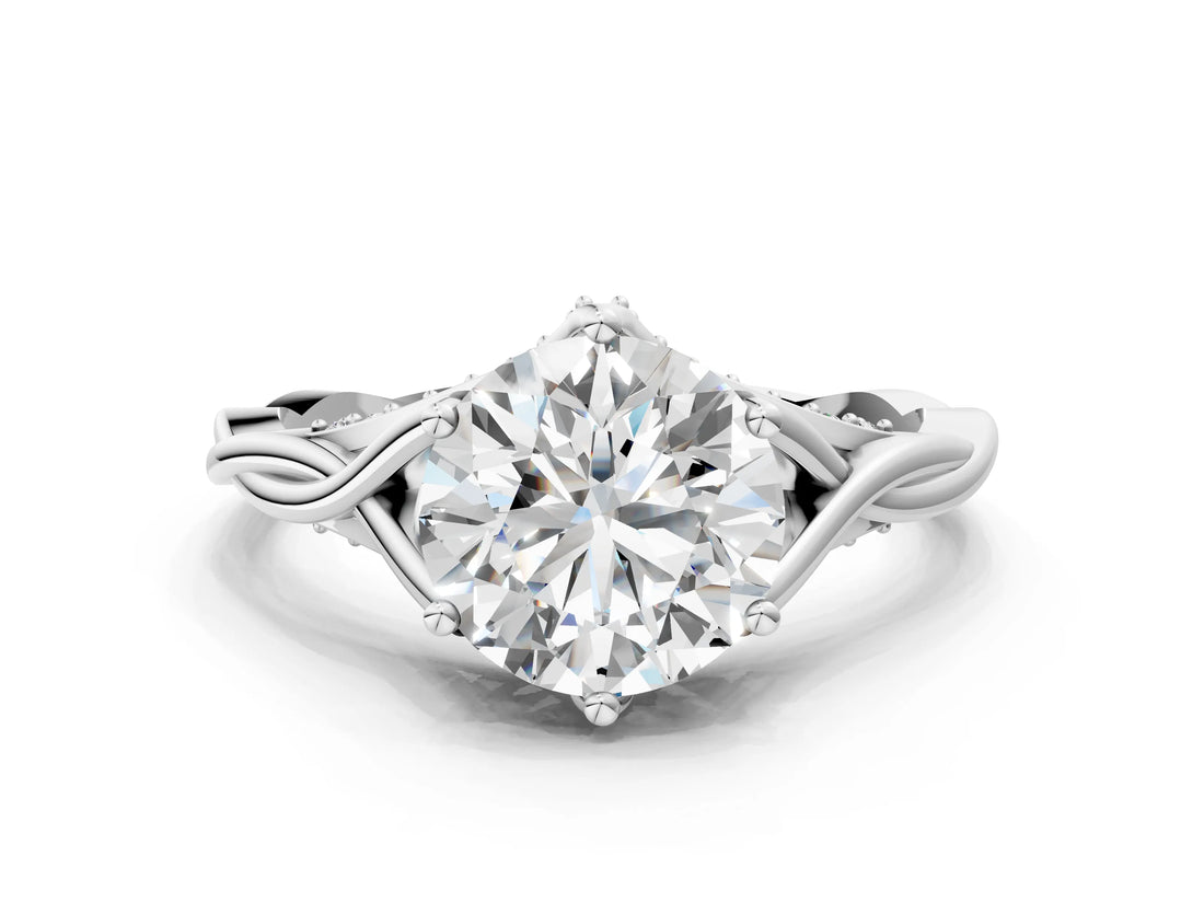 White gold Round Solitaire Twist Band Six-Prong Setting 1