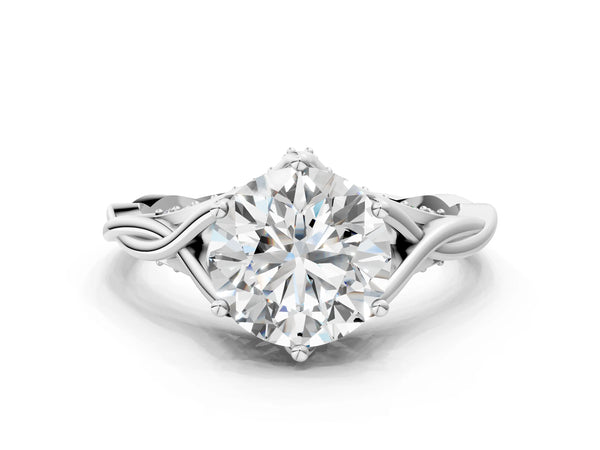 White gold Round Solitaire Twist Band Six-Prong Setting