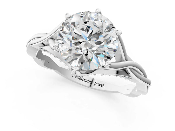 White gold Round Solitaire Twist Band Six-Prong Setting