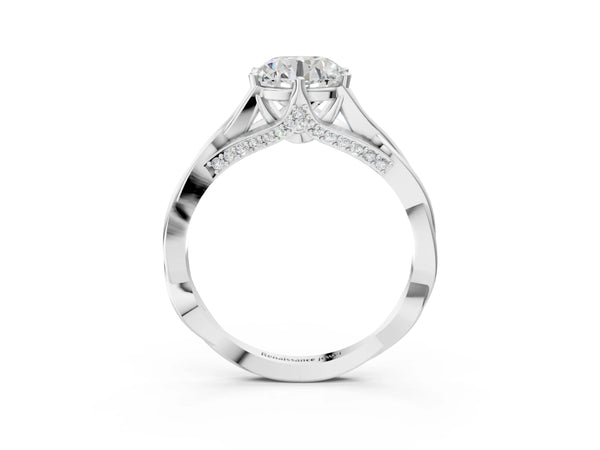 White gold Round Solitaire Twist Band Six-Prong Setting