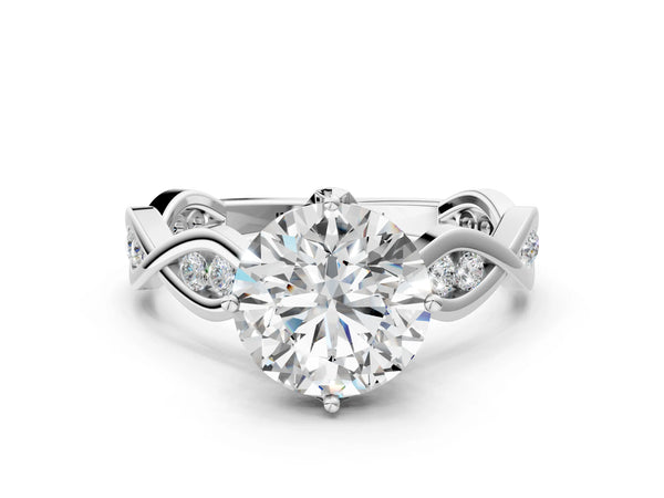 White gold Round Solitaire Twist Band with Leaf Prong Setting