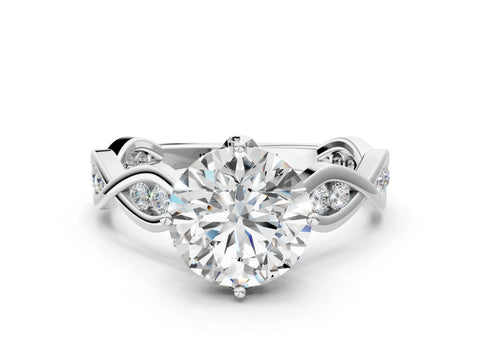 White gold Round Solitaire Twist Band with Leaf Prong Setting 1