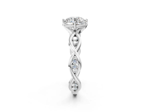 White gold Round Solitaire Twist Band with Leaf Prong Setting