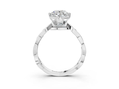 White gold Round Solitaire Twist Band with Leaf Prong Setting 4