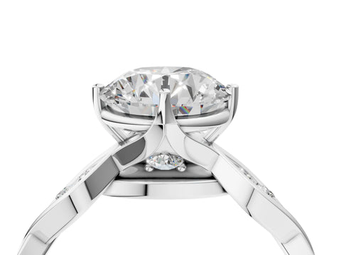 White gold Round Solitaire Twist Band with Leaf Prong Setting 5
