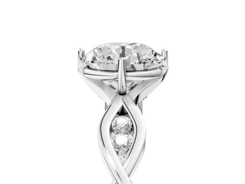 White gold Round Solitaire Twist Band with Leaf Prong Setting