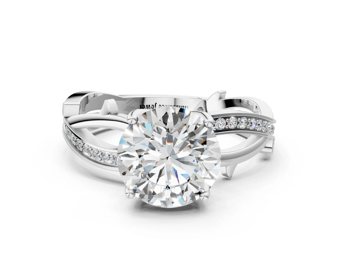White gold Round Solitaire Twist Band with Pavé Accents and Four-Prong Setting_38