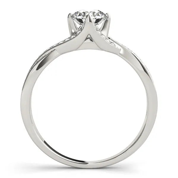 White gold Round Solitaire Twist Band with Pavé Setting and Four-Prong Mount
