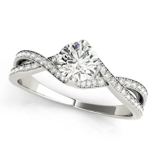 White gold Round Solitaire Twist Band with Pavé Setting and Four-Prong Mount