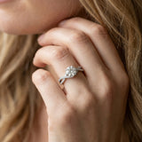 White gold Round Solitaire Twist Band with Pavé Setting and Four-Prong Mount_29