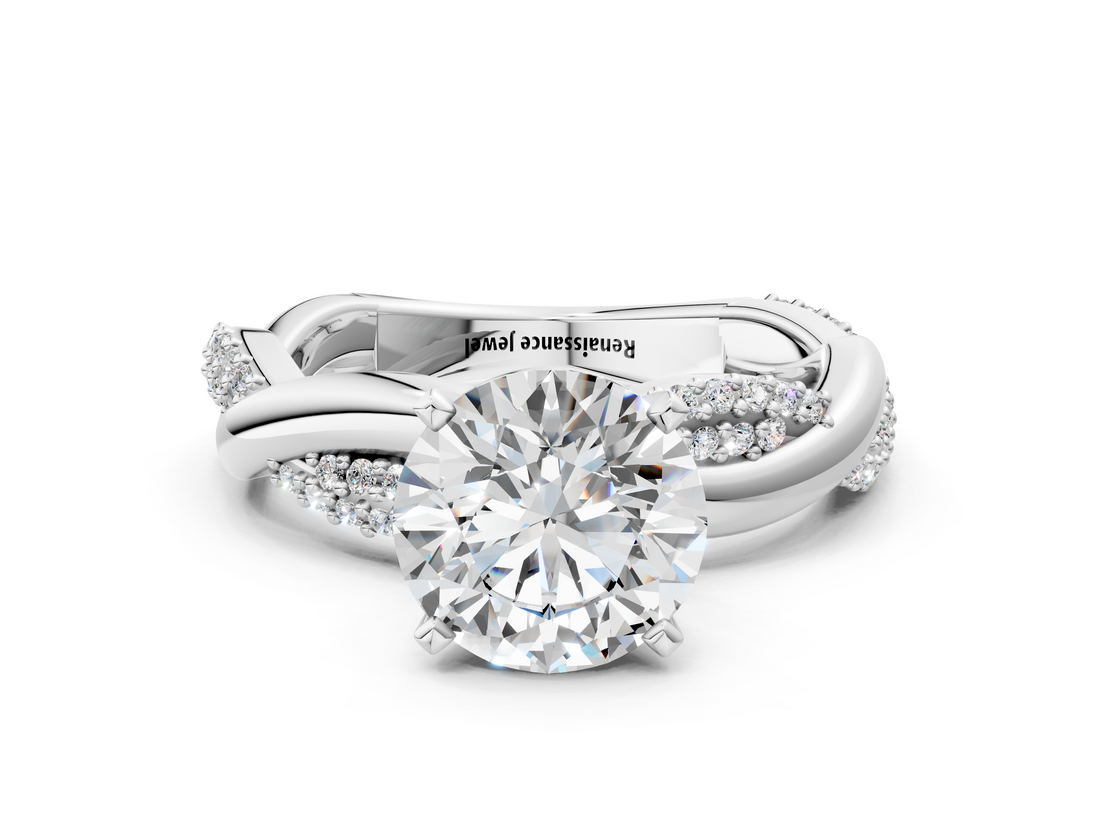 White gold Round Solitaire Twist Band with Pave Prong Setting_128