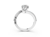 White gold Round Solitaire Twist Band with Pave Set Diamonds and Four-Prong Setting_112