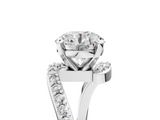 White gold Round Solitaire Twist Band with Pave Set Diamonds and Four-Prong Setting_114