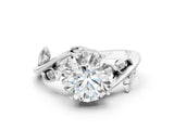 White gold Round Solitaire Twist Engagement Ring with Leaf Accents and Prong Setting_23