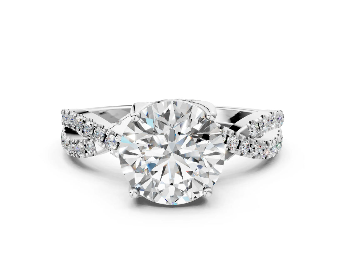White gold Round Solitaire Twist Pave Diamond Engagement Ring with Prong Setting_101